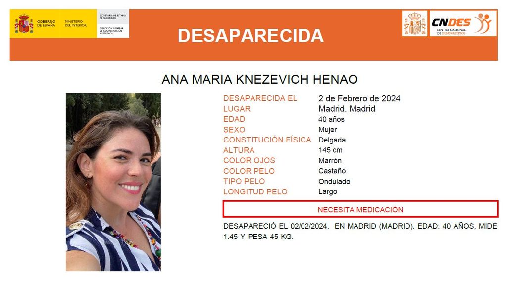 Les données que diffuse le Centre national des personnes disparues sur Ana Knevevich