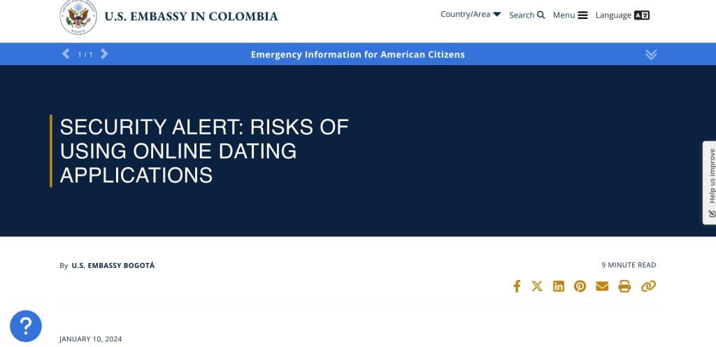 Avertissement de voyage pour applications de rencontres émis sur 8 Décès causés par un piège à drogue en Colombie