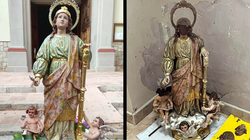 La sculpture de Santa Cecilia, qui a survécu à la guerre civile, endommagée après DANA : elle nécessitera des travaux de reconstruction