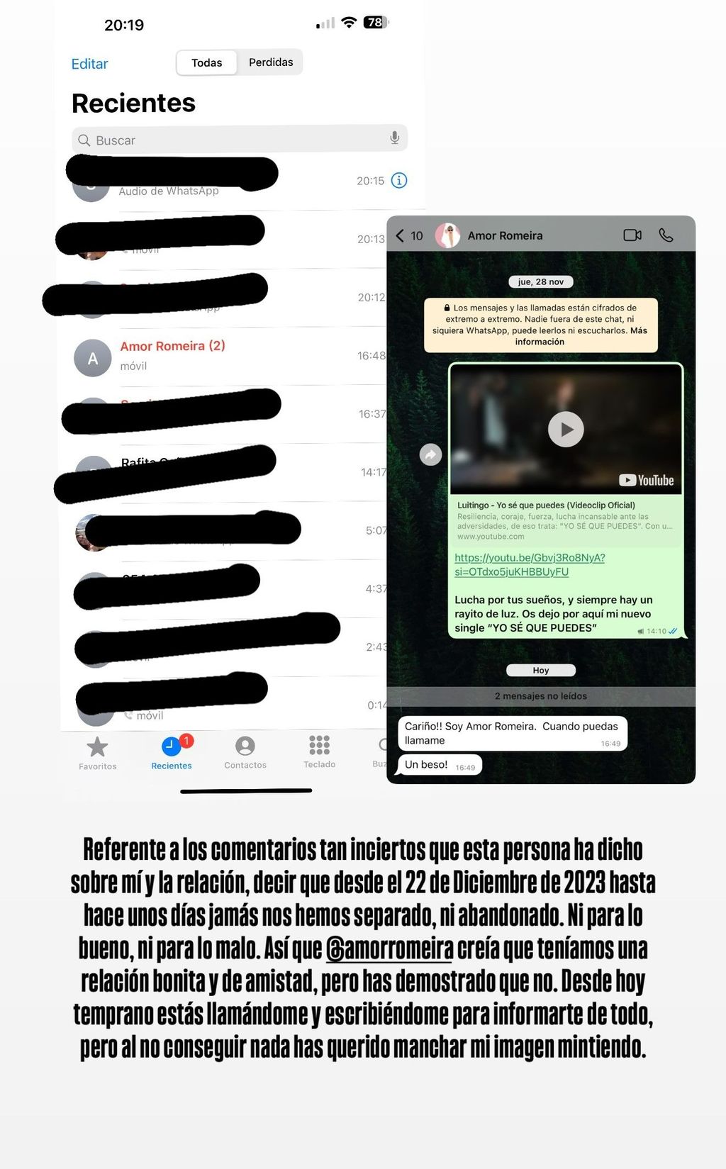 L'épidémie de Litingo après des informations sur son "mensonge" à Jessica Bueno