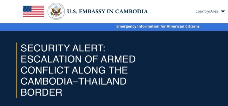 L&rsquo;ambassade américaine au Cambodge émet un avertissement aux voyageurs dans un contexte d&rsquo;escalade du conflit entre le Cambodge et la Thaïlande
