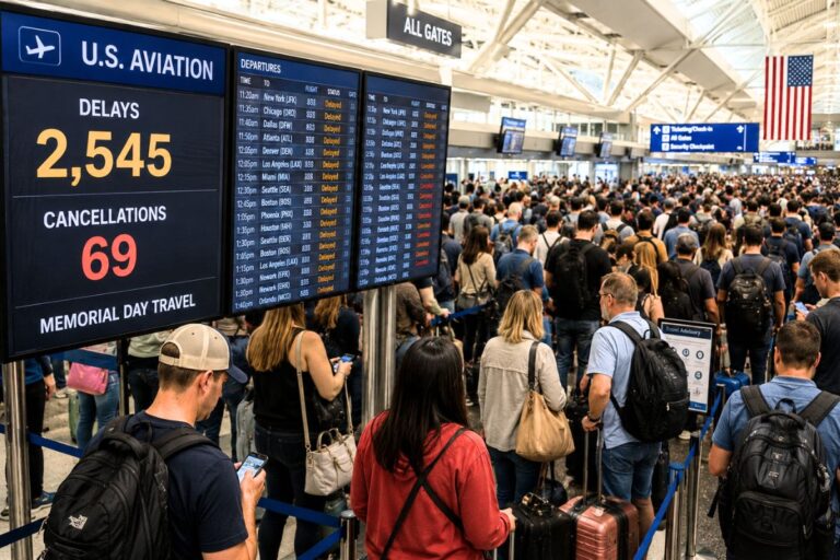 U.S. Aviation Hit by 2,545 Delays and 69 Cancellations as Memorial Day Crowds Pack Airports