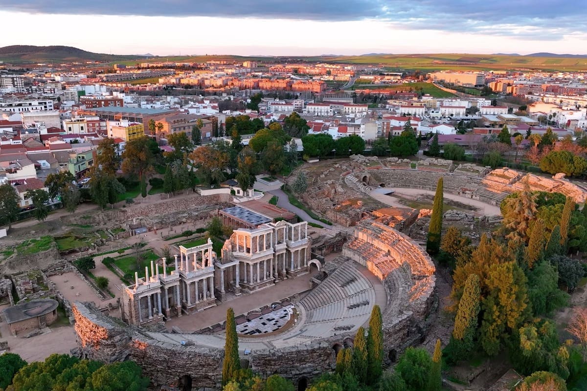 Vue aérienne du théâtre romain antique de Mérida, Espagne