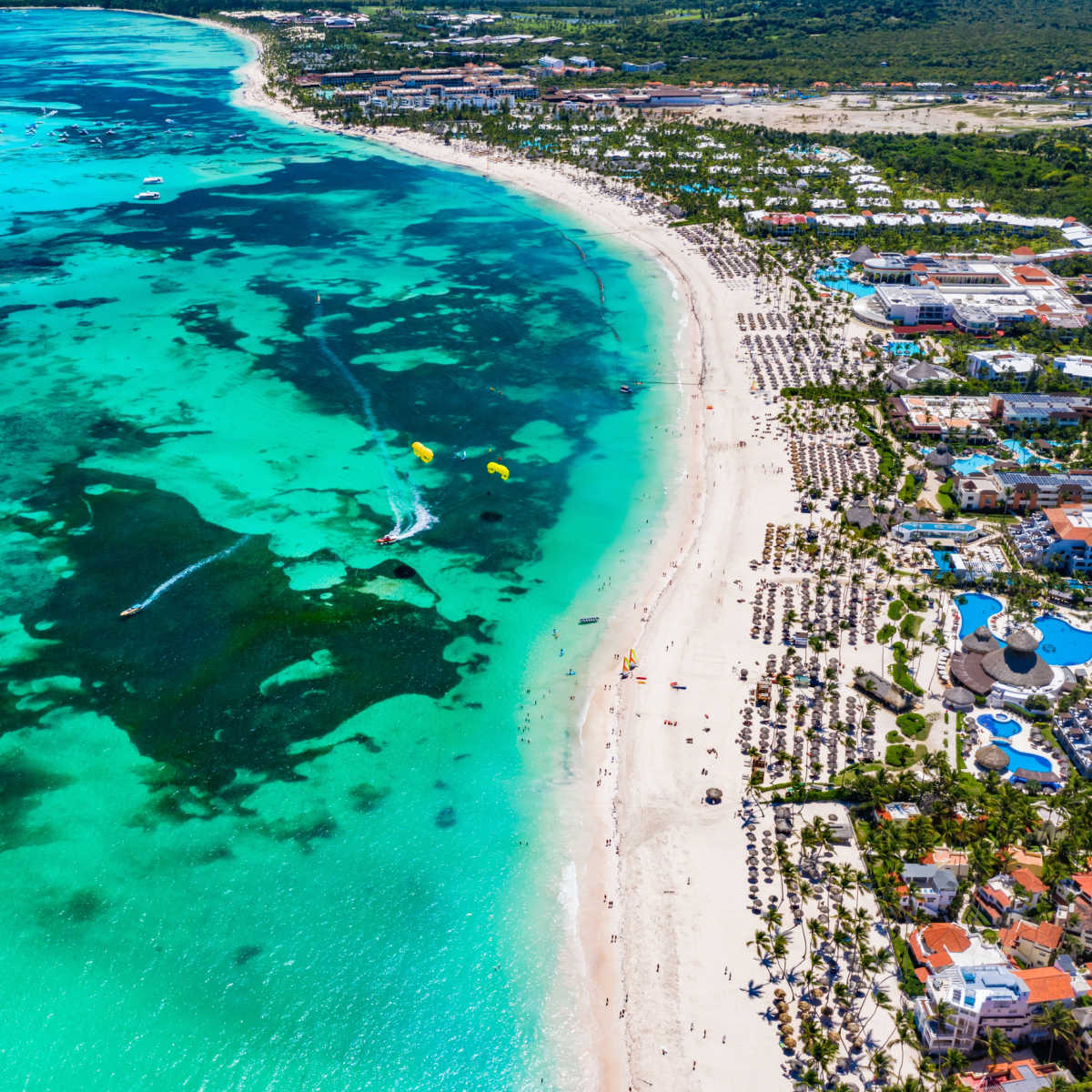 Vue aérienne de la plage de Bavaro, Punta Cana, République Dominicaine
