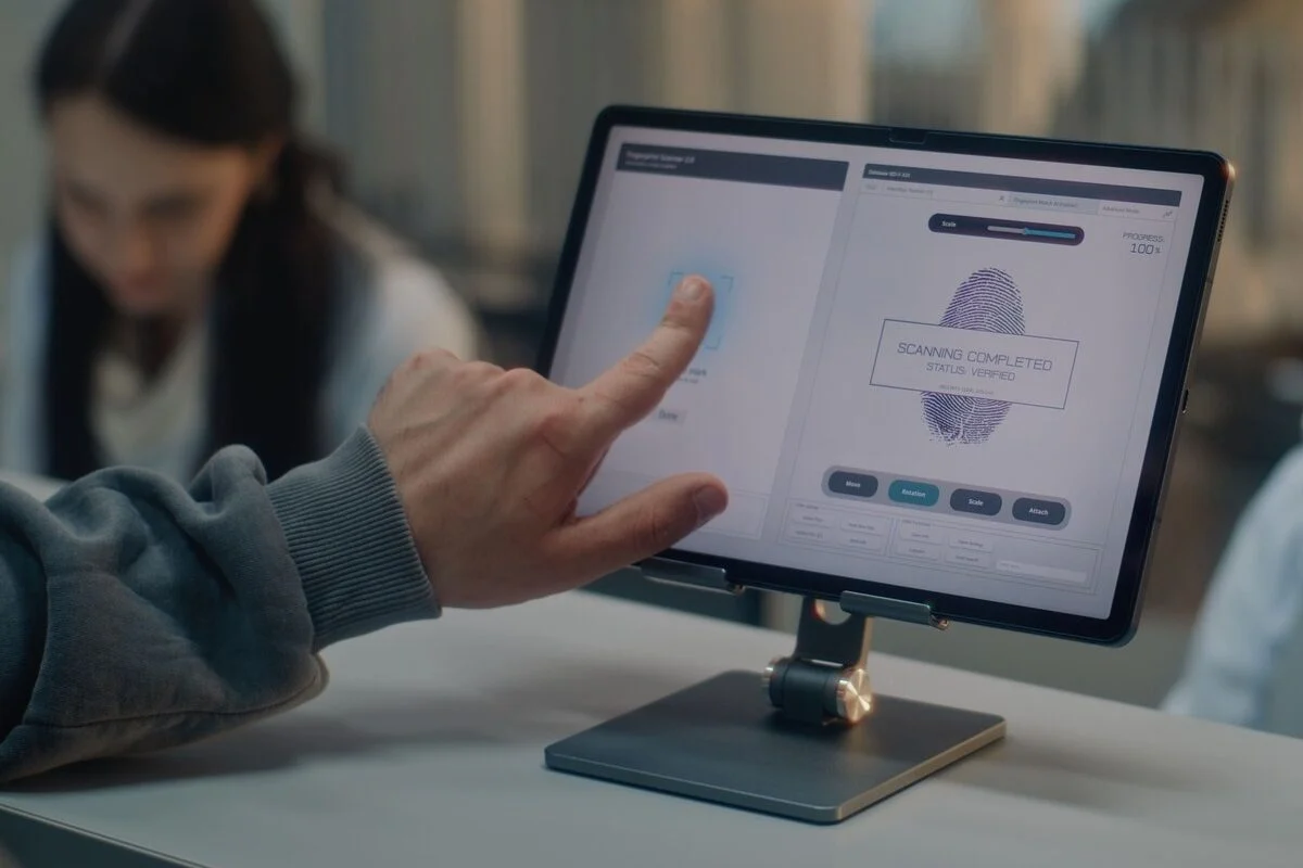 Voyageur se faisant prendre ses empreintes digitales dans un aéroport