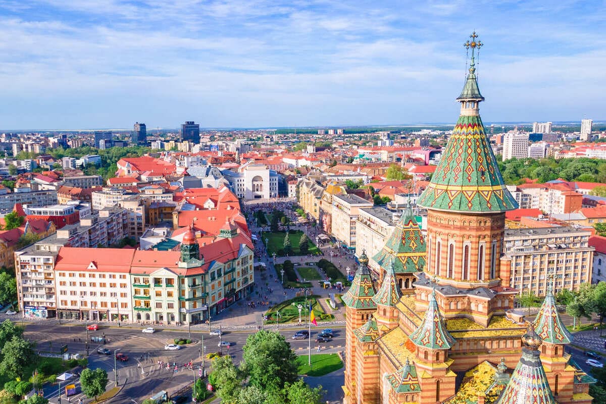 Vue Comme Un Drone De La Cathédrale Métropolitaine De Timisoara, Roumanie