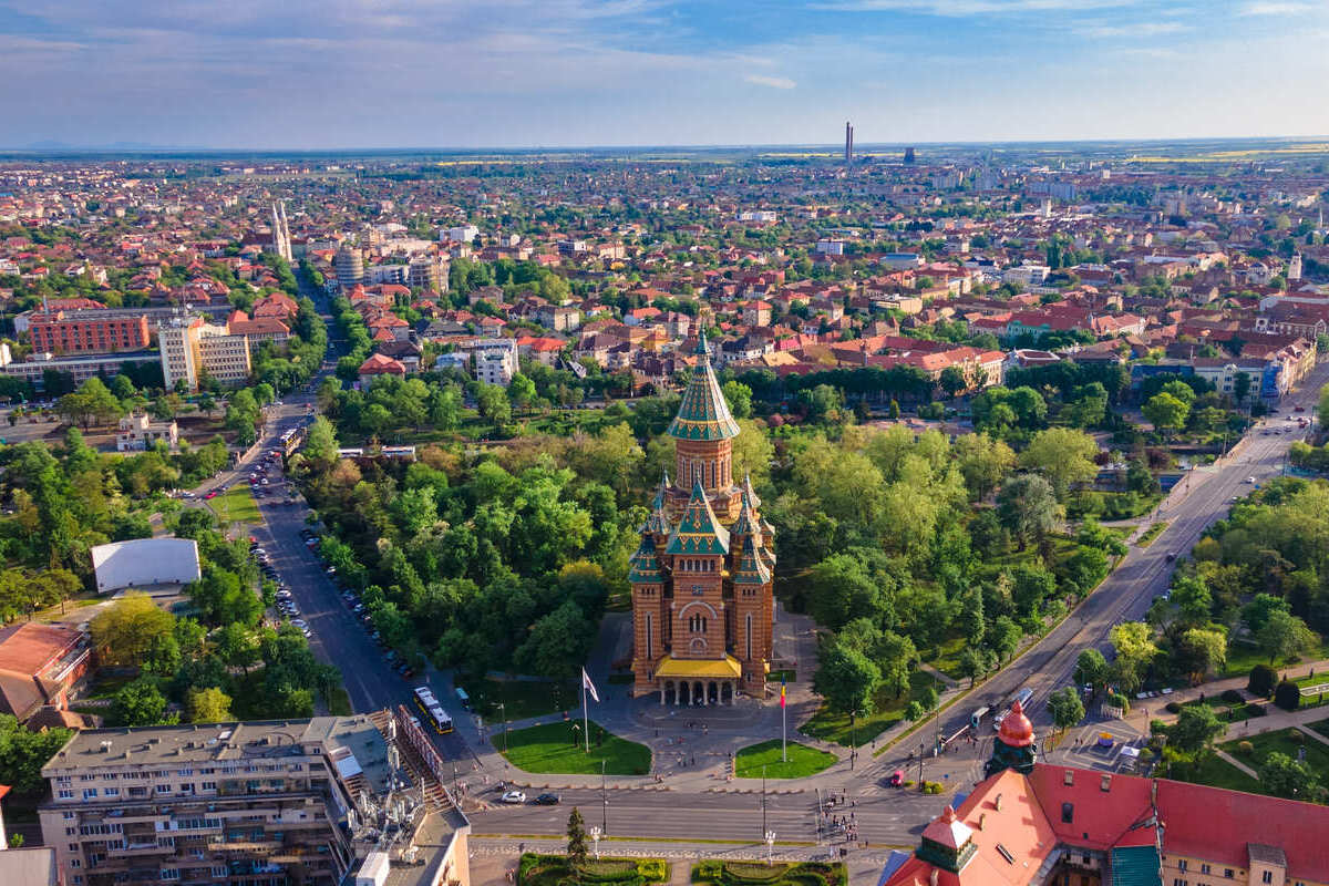 Vue aérienne de la cathédrale métropolitaine, Timisoara, Roumanie