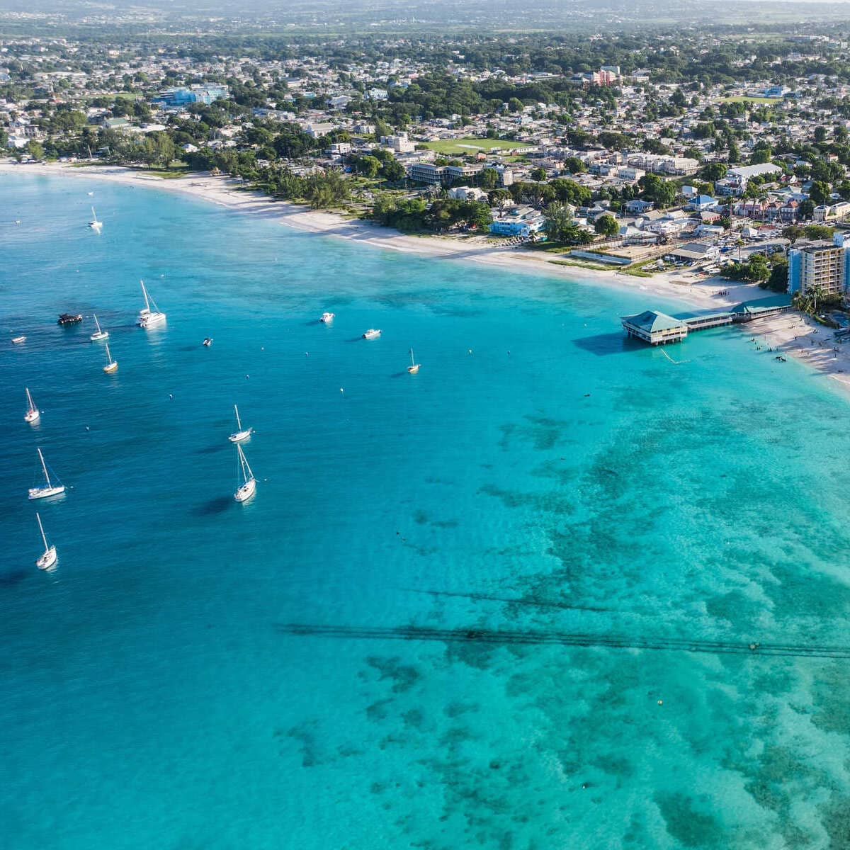 Vue aérienne de la Barbade, mer des Caraïbes