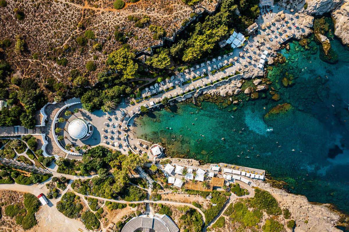 Vue aérienne des sources de Kallithea, Rhodes, Grèce