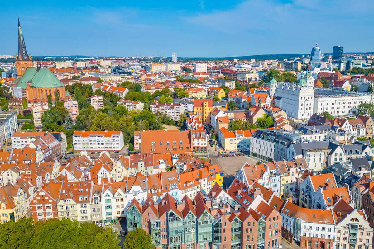 Vue aérienne de la vieille ville de Szczecin, Pologne
