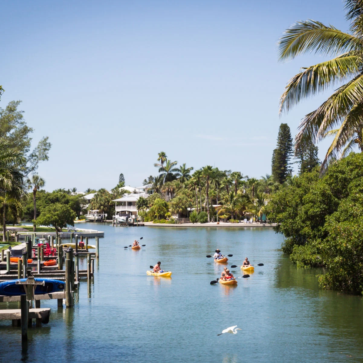 Kayakistes flottant dans un canal sur l'île Anna Maria, en Floride