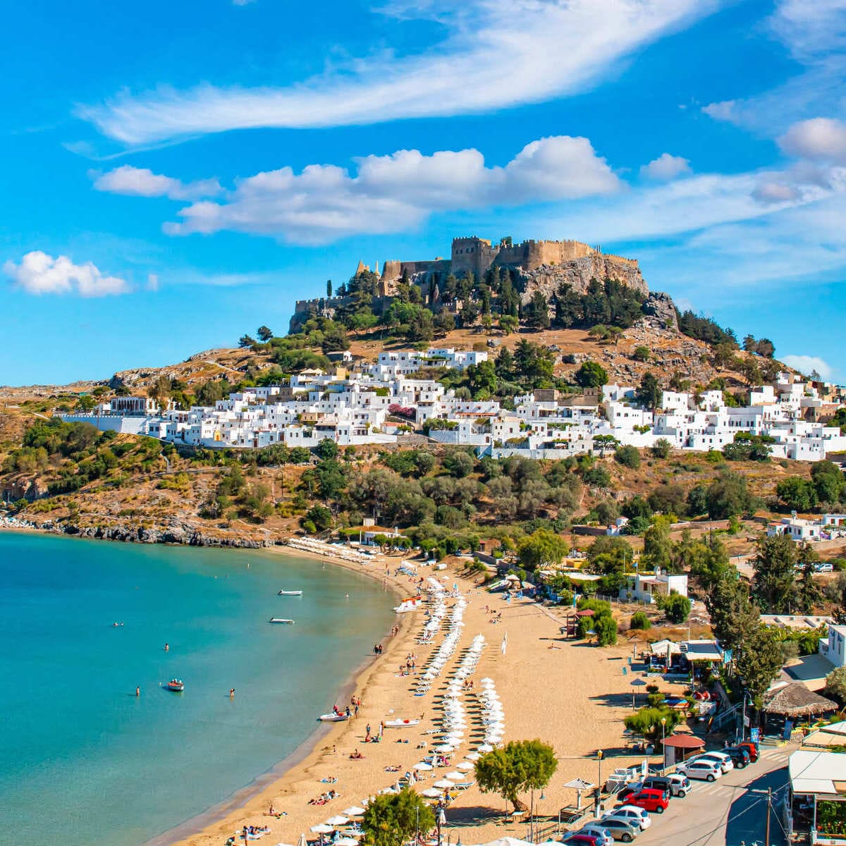 Vue panoramique de Lindos, Rhodes, Grèce
