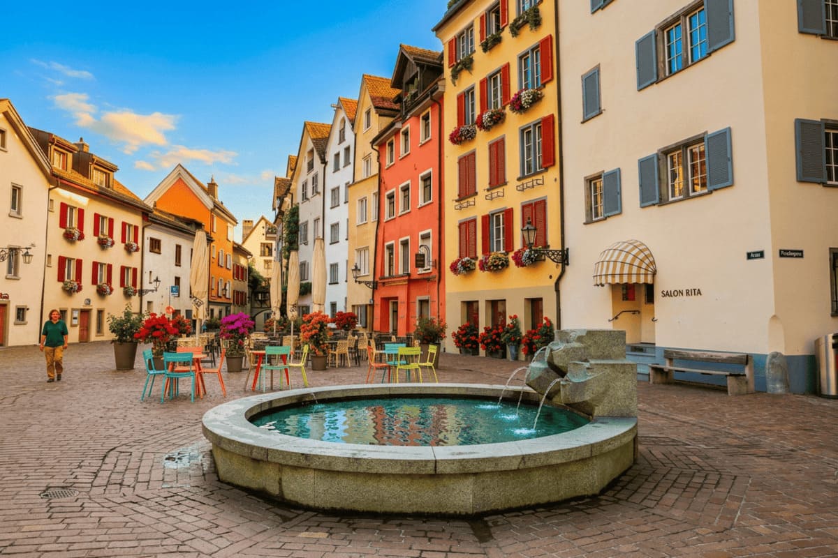 Fontaine dans la vieille ville de Coire, Suisse