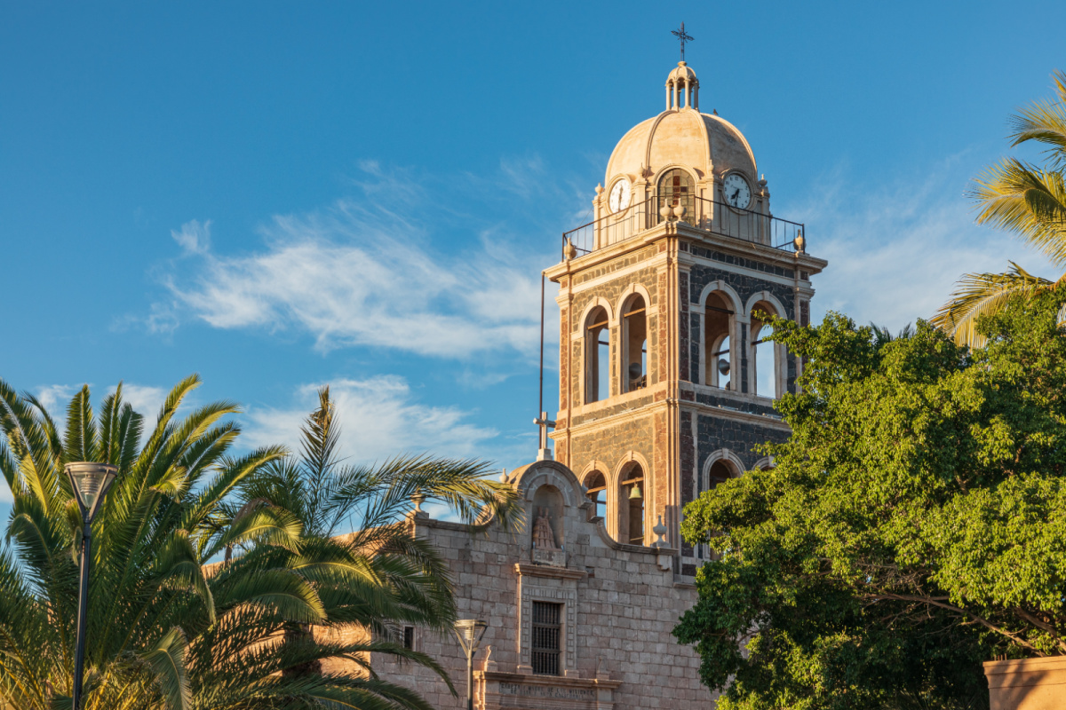 Loreto, Basse-Californie du Sud, Mexique. Clocher de l'église Loreto Missioin.