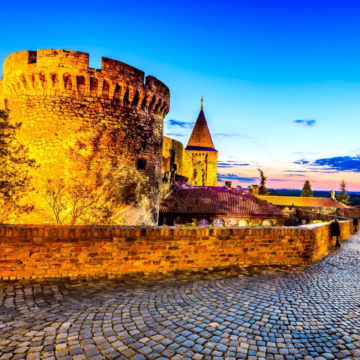 Forteresse de Kalemagdan photographiée la nuit, Belgrade, Serbie