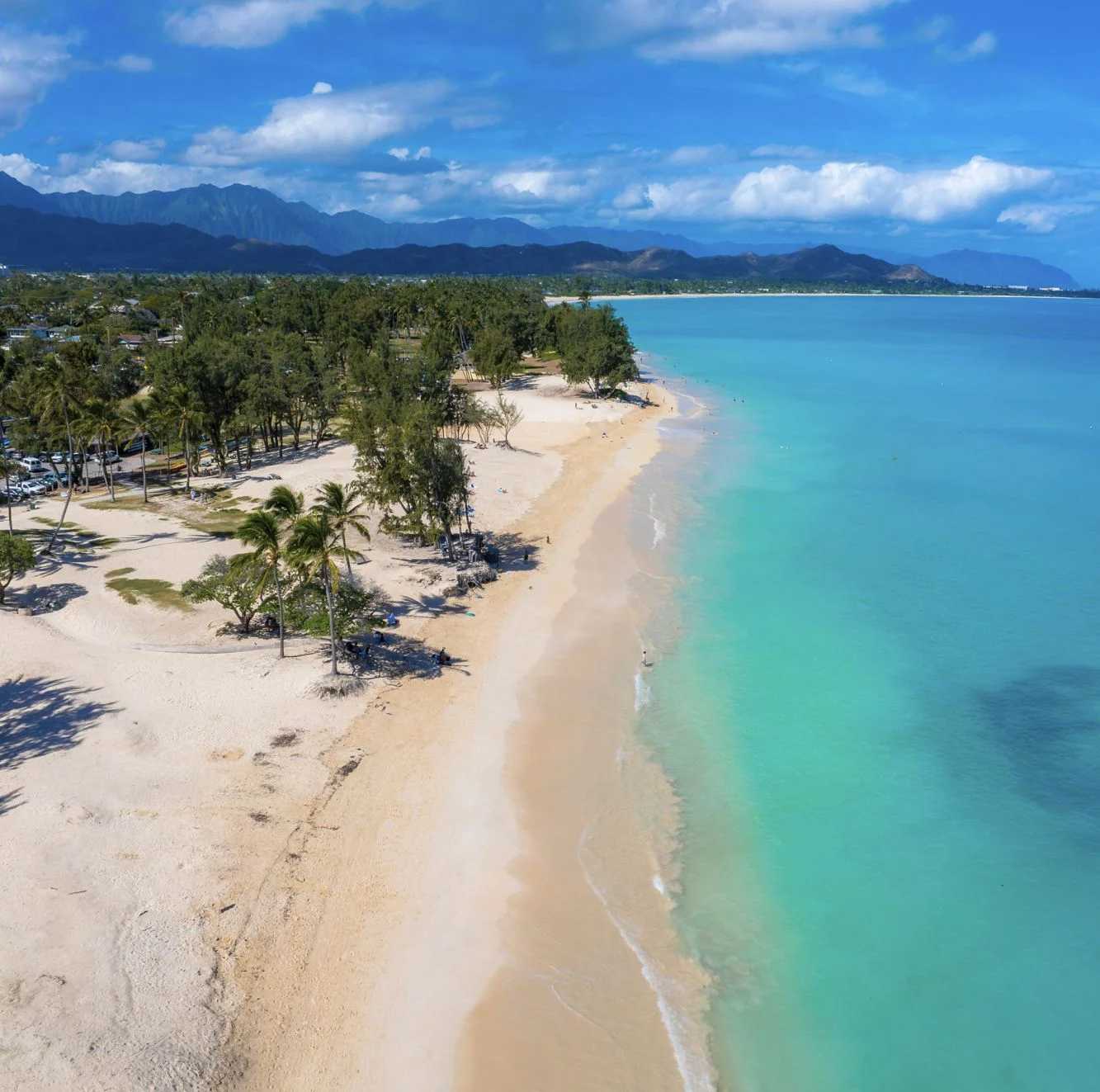 Vue aérienne d'une plage sur l'île d'Oahu, Hawaï,