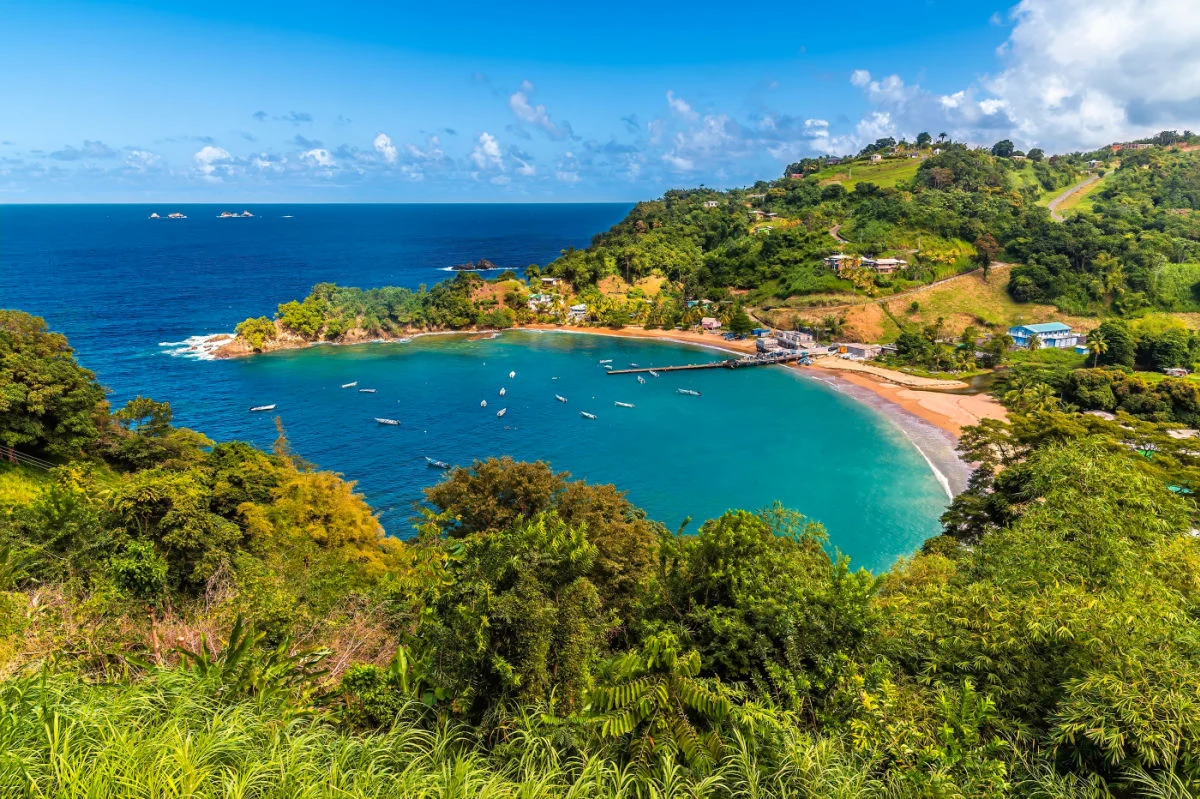 Une vue au-dessus de la baie de Charlotteville à Tobago par une belle journée de janvier