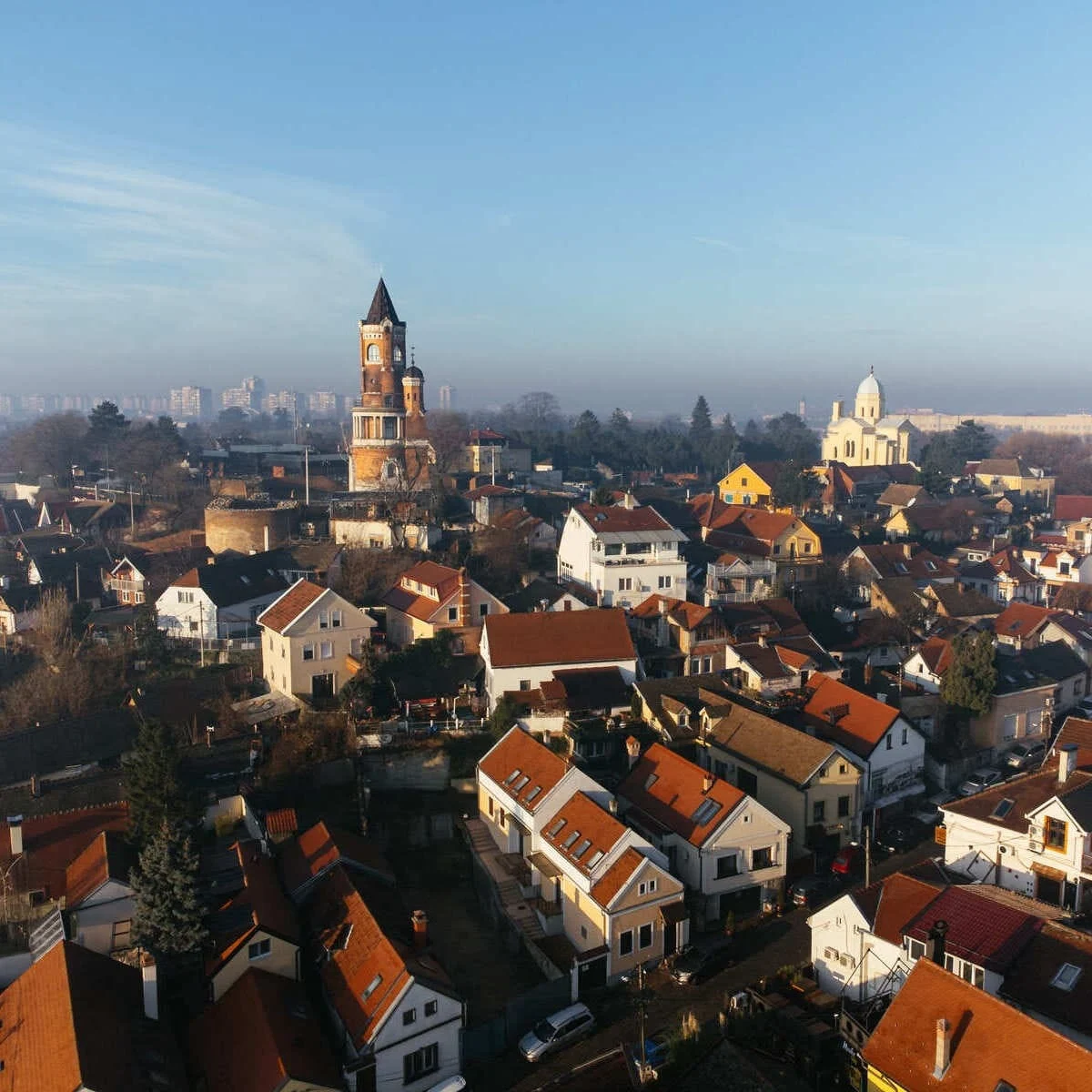 Vue aérienne de Zemun, un quartier pittoresque de Belgrade, Serbie